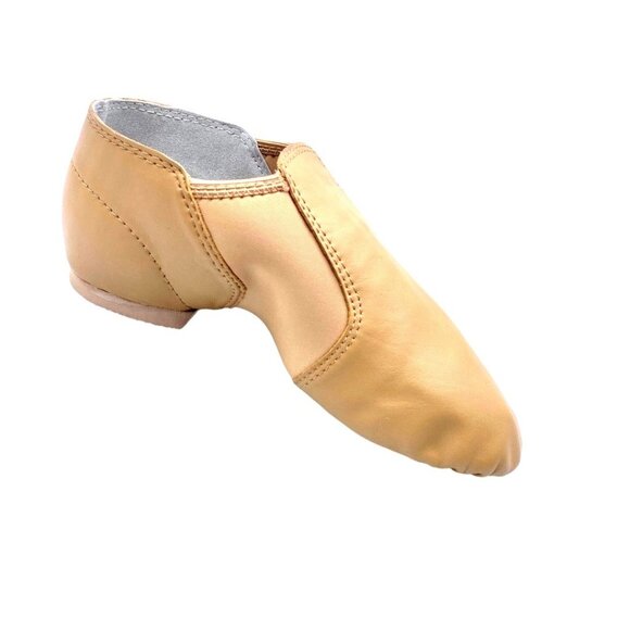 Dance Class Split Sole Jazz Boot Leather Dance Shoes 5 Spandex Inserts Caramel - Picture 2 of 9